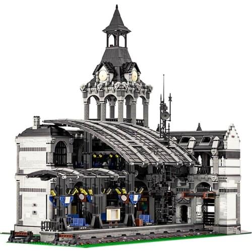 MOC Characteristic Building Urban Transportation Hub Railway StationTrain Building Blocks Collection Bricks Children Gift Toys