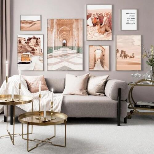 Morocco Corridor Desert Tree Camel Bus Wall Art Canvas Painting Nordic Posters And Prints Wall Pictures For Living Room Decor