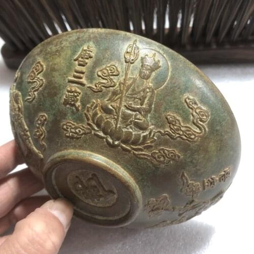 MOEHOMES 1pcs china Antique Old Copper bronze Carved Double dragon Opera Statue Qing/Ming Dynasty Bowl cups tea wine cup