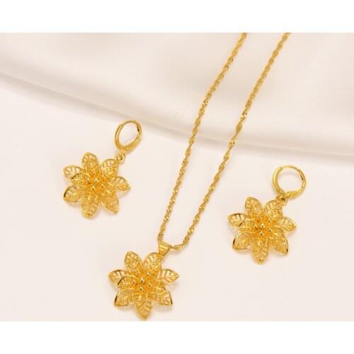 Gold Dubai india Fashion Jewelry Sets Necklace Flower Shape Pendant Earrings Jewelry Bridal Wedding Jewelry Party Gifts