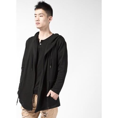 Top Fashion Mens Black Hooded Cardigan Long Coats Male Punk Gothic korean style Loose coat Long Sleeved trench Big Size 5XL