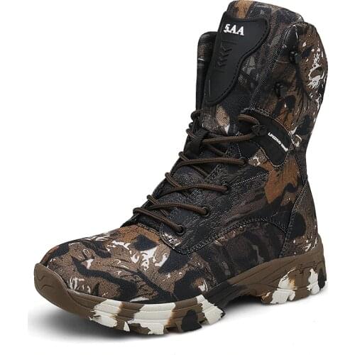 Outdoor Men Hiking Shoes Camouflage Tactical Hunting Boots Waterproof Non-slip Breathable Mountain Climbing Trekking Footwear