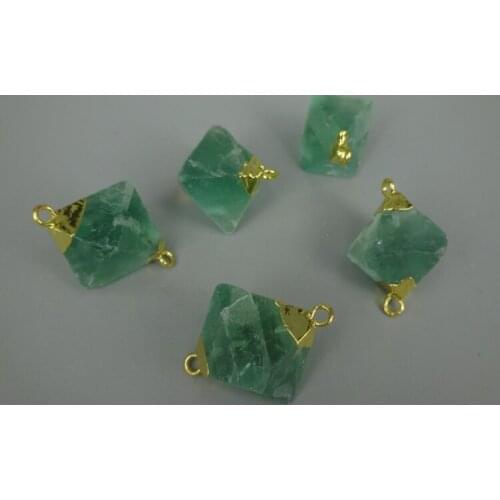 Natural Chlorophane Crystal Pendant Green Fluorite Gems Stone Pendant Necklace Connector