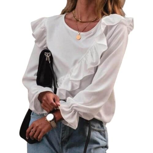 2020 New Hirigin Chic Tunic Tops Spring Ruffles Shirts OL Women Long Sleeve Elegant Work Flounce Pleated Blouse Female Blusas