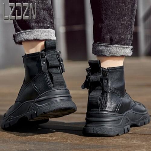 New Winter Mens Shoes Mid-Cut High Waist Warm Snow Boots Cotton Northern Thickening Velvet Army Hook Tooling Martin Chelsea
