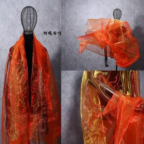 Orange gradient two-color yarn fabric orange mesh breathable transparent headdress wedding dress stage clothing cloth scarf