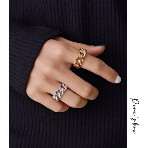 PerisBox Gold Silver Color Chunky Chain Rings Link Twisted Geometric Rings for Women Vintage Open Rings Adjustable 2019 Trendy