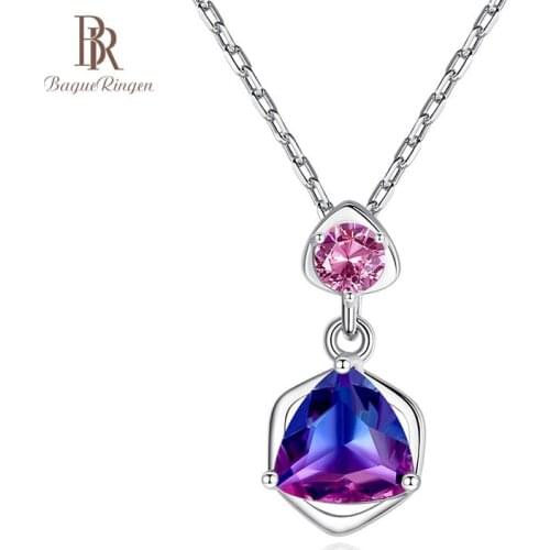 Bague Ringen Charms 100% Sterling Silver 925 Necklace for Women Fine Jewelry Triangle Rainbow Zircon Topaz S925 Pendant Gifts