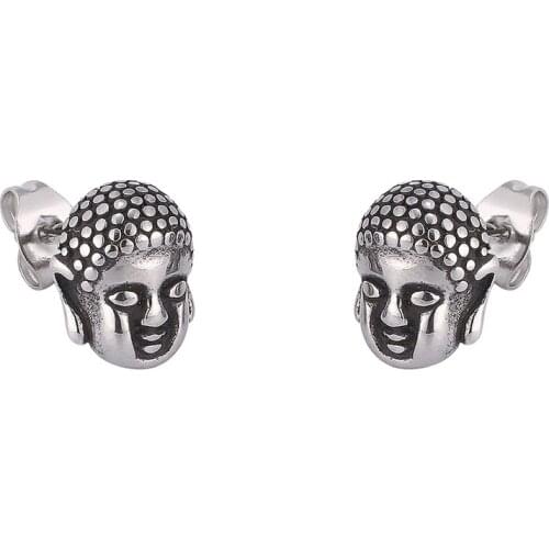 Fashion Stainless Steel Buddha Head Stud Earrings for Women Men Geometric Party Ear Jewelry Punk Retro Accessories Gift PD0795