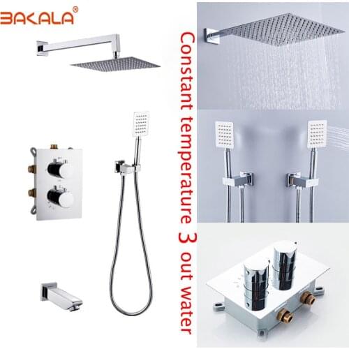 Concealed Mounted MixerBrass Wall Box Mixing Valve Switch Valve Constant Temperature Shower Faucets Thermostatic Chrome 3 Ways