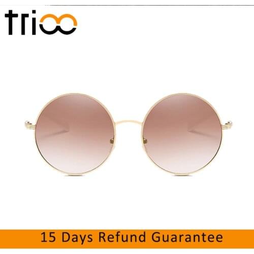 TRIOO Round Brown Gradient Sun Glasses Unisex Steampunk Style Retro Sunglasses Men Vintage Mirror Color Gafas de sol UV400