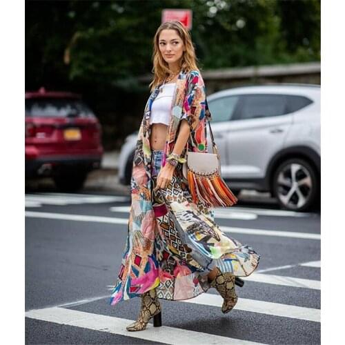 Colorful Irregular Printing Beach Women Skirt Blouse Long Holiday Cardigan Bikini Outer Swim Suit Casual Sheer Coverup Swimwear