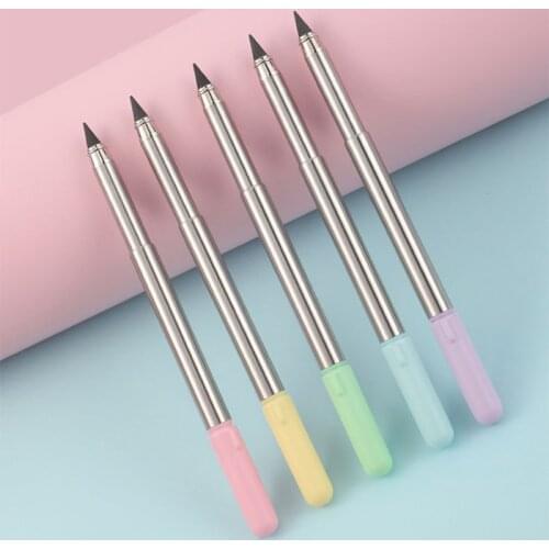 1pc Ink-Free Creative Retractable Eternal Pencil Can Last For Writing Metal Signature Pen Office Student Writing Stationery