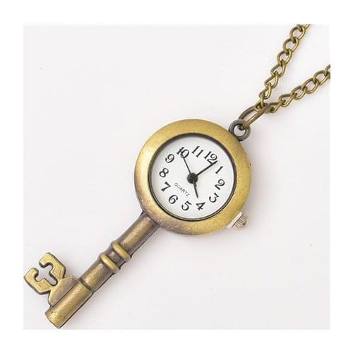 100pcs/lot Hot Sell Bronze Key Pocket Watch Sweater Chain High Quality Quartz Gift Watch Women Necklace Wholesell