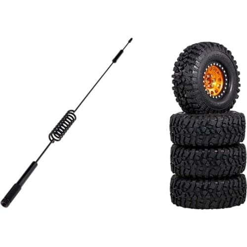 2 Set RC Car Part: 1 Pcs Antennas with Replacement Screws & 1 Set Metal 2.2 Beadlock Wheel Rim Tires Set