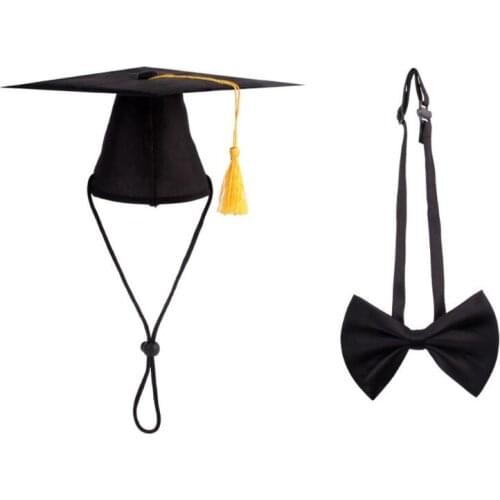 2Pcs Pet Dog Graduation Cap Bow Tie Decoration Photography Props Head-wear Hat X4YE