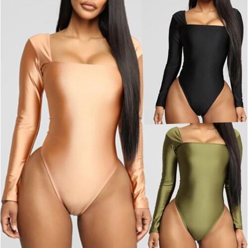 2021 New Sexy One Piece Swimsuit Long Sleeve Swimwear Women Summer Champagne Bodysuit Bathing Suit monokini Swiming badpak dames