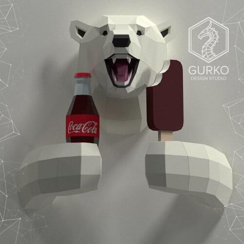 3D DIY polar bear eating ice cream Paper Model Paper craft Wall Decoration Puzzles Educational DIY Kids Toys Birthday Gift