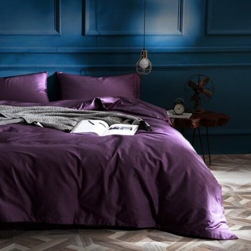 4 Pieces Pure Color 60 Long-Staple Cotton Bedding Sets Queen King Size Bed Set Include Duvet Cover+Bed Sheet+Pillowcases