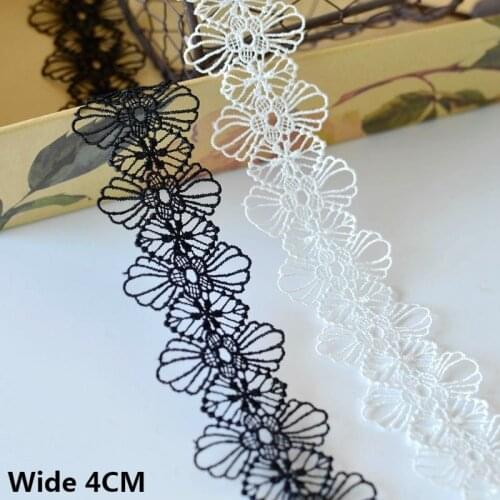 4CM Wide Exquisite White Black Embroidered Flowers Lace Collar Fringe Trim Garment Apparel Wedding Home DIY Sewing Decoration