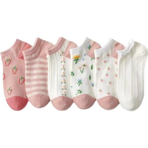 5 pairs Spring Summer Cotton Fashion Cartoon Women Socks Short Boat Socks Girls Socks