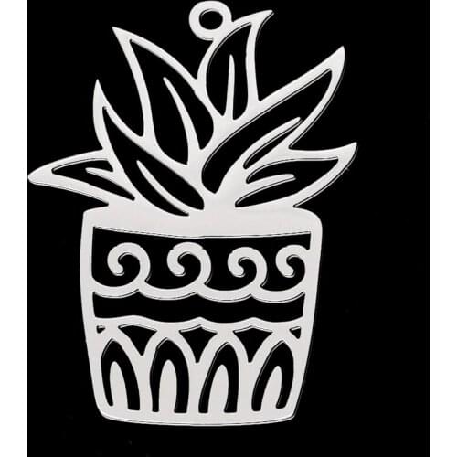 5pcs/lot 100% Stainless Steel Potted Plants DIY Earring Pendant Charm Wholesale Top Quality Pendants Finding Supplies