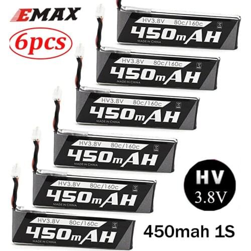 6pcs 450mAh 1S lipo Battery 3.8V HV PH2.0 85C LiHV Batteries Compatible for 1S Racing Drone Quadcopter EMAX TinyHawk Micro