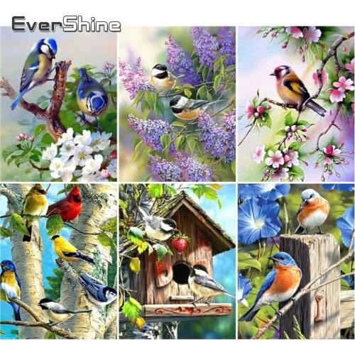 EverShine 5D Diamond Embroidery Bird Lilac Full Square Diamond Painting Animal Rhinestone Cross Stitch Kit Home Decoration