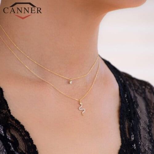 Canner 925 Sterling Silver Snake Zircon CZ Dangle Women Pendant Necklace Minimalist Style Trendy Female Birthday Jewelry Gift