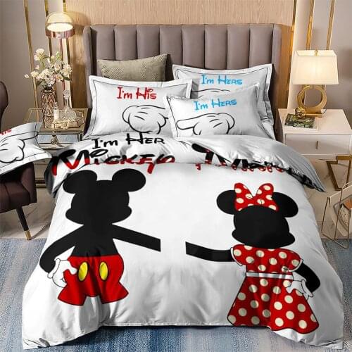 Home Spin Disney Mickey Minnie Pattern Minimal White Duvet Quilt Cover Pillowcase Children Adult Couples Bedroom Decoration
