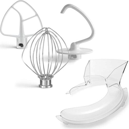 KN1PS W10616906 Pouring Shield with K45DH Dough Hook,K45B Flex Edge Beater and K45WW Wire Whip Total 4Pcs