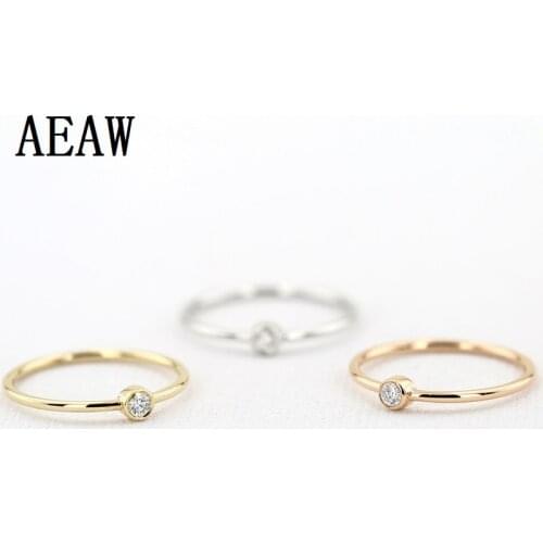 Tiny Small 2.5mm 0.05ctw Diamond Solitaire Ring Thin gold Band Ring 14k White/Rose/Yellow Gold