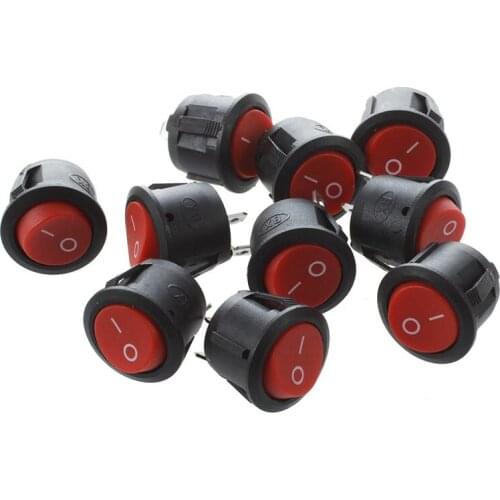 Red Round Button 2 Pin SPST On/Off Rocker Switch AC 125V/10A 250V/6A 10 Pcs
