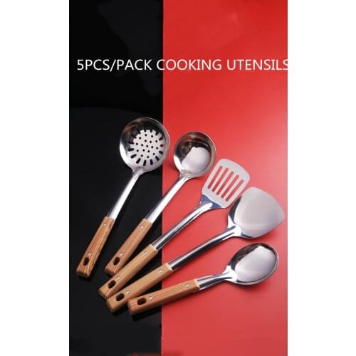 4pcs/lot Stainless Steel Cooking Utensils Turners For Fried Steak Shovel Soup Spoon Slotted Turner Ladles Kitchen Tool XB 038