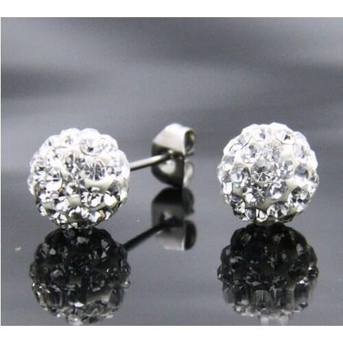 LUXUSTEEL 10 Pairs Per Set Disco Ball Shaped 6mm Beads Stud Earrings White/Red/Blue/Black/Rose Red/Gray/Mixed/Gun Black Earrings