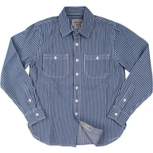 Mcikkny Fashion Men Cargo Vintage Worker Jeans Shirts Stripe Casual Denim Shirts For Male Size XS-XL Solid Color