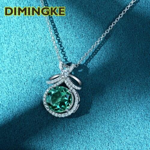 DIMINGKE 10*10MM Emerald Aquamarine Silver Necklace 100%-S925 Sterling Silver Jewelry Female Party Birthday Gift