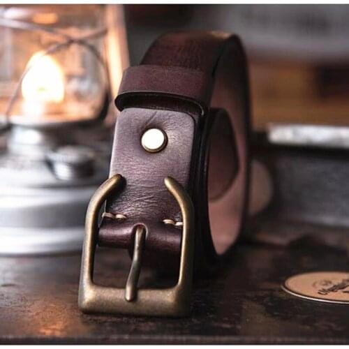 2021 New Belt Cowhide Leather Belt High Quality Retro Fashion Leisure Cowboy Style Brass Buckle Ceinture Marquemens Belt Luxury