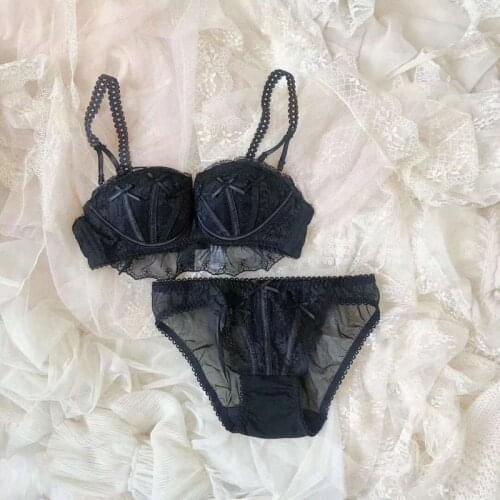 Japanese Luxury Bra and Panty Set Lace Underwear Women Girls White Black Sweet Bride Push Up Bra Brief Set Bralette Sujetadores