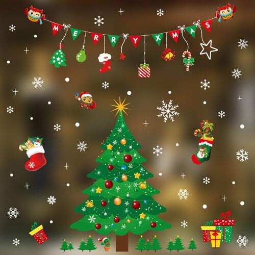 Merry Christmas Santa Tree Window Wall Sticker Christmas Decoration For Home 2020 Christmas Ornaments Xmas New Year 2021