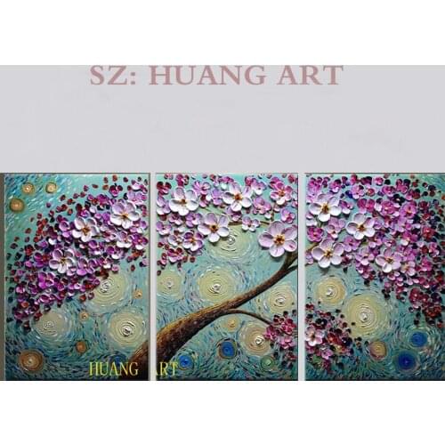 Hand Painted Piece Wall Art 3D oil Painting on Canvas Flower Trees Paintings Frame Wall Art Painting Picture for Living Room B