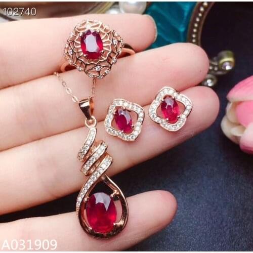 KJJEAXCMY boutique jewelry 925 sterling silver inlaid Natural ruby Ring Necklace Earring Suit Support Detection fashion