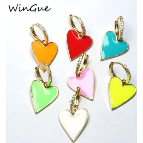 Heart Shaped Drop-Earrings Dangle Earrings Gold Color Elegant Jewelry Enamel Brincos For Friend Lover Jewelry Gift