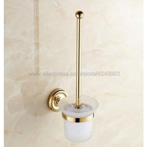 Home Bathroom Golden Brass Toilet Bowl Cleaning Brush and Caddy Brush Holder Set Kba611