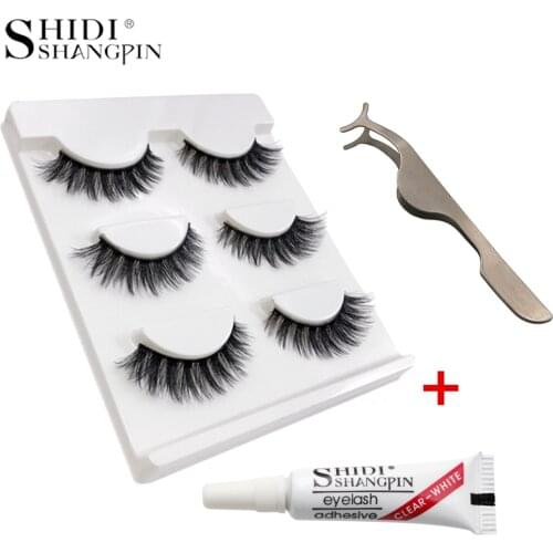 SHIDISHANGPIN 1 box 3d mink eyelashes 1 piece tweezers eyelash kit handmade 3 pairs mink lashes lashes glue makeup tools kit