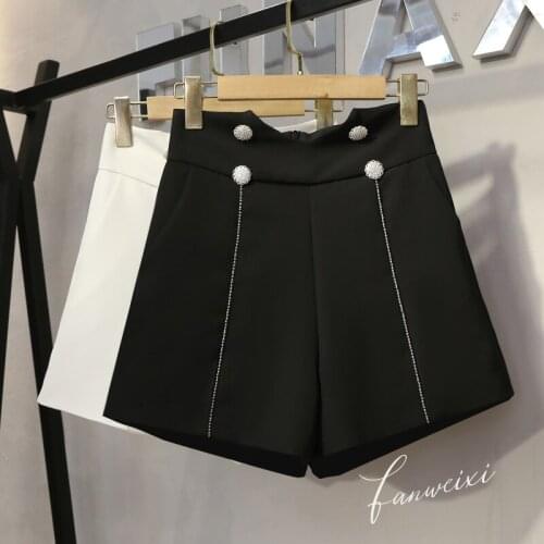 High Waist Shorts For Women Summer Autumn A Line Wide Leg Short Pants Ladies Chic Solid Color Diamonds Suit Shorts