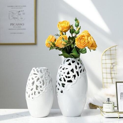 Nordic creative vase decoration living room flower arrangement tabletop table hollow ceramic ornaments (no flowers)ZP8031132