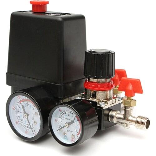 240V AC Manifold Relief Regulator Heavy Duty Air Compressor Pump Pressure Control Switch Air Control Valve 95-125 PSI With Gauge