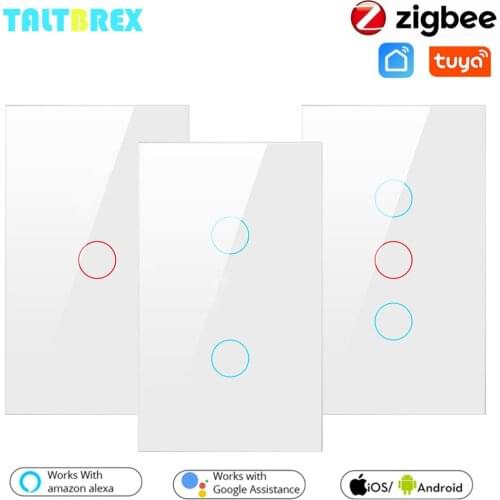 TALTBREX Tuya Zigbee Smart Switch with Glass Panel US 1/2/3/4gang Standard Touch Light switch APP Remote Control with Alexa Goog