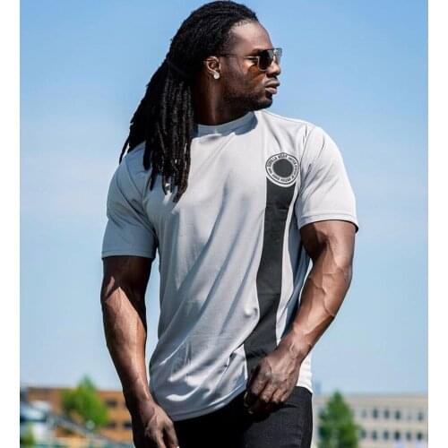 High elasticity Summer Mens T shirt gyms Fashion Bodybuilding Male Shortclothing New Brand Fashion Tee Tops Men Streetwear